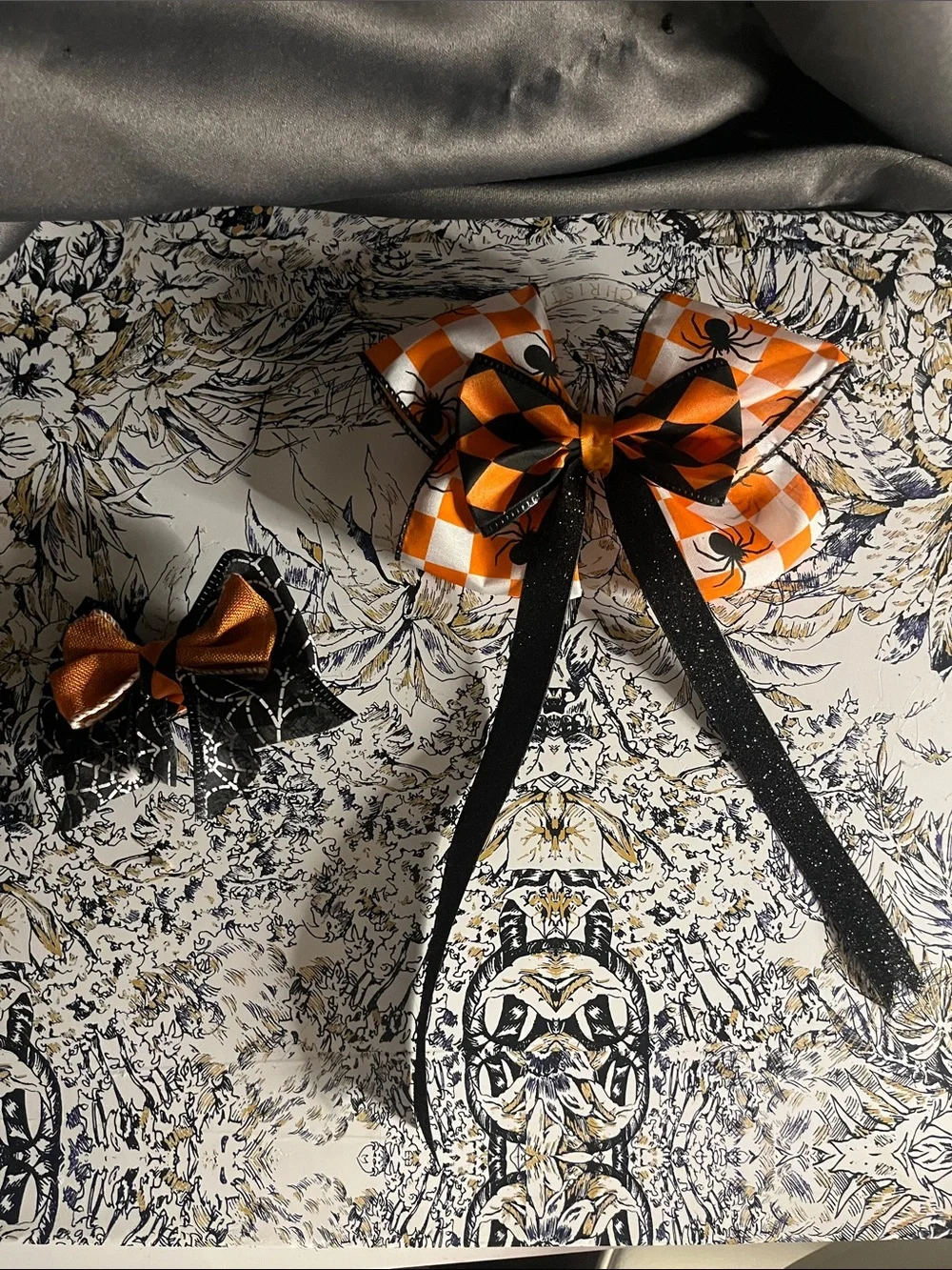 Handmade Halloween Orange & Black Bow Hair Clips for Kids